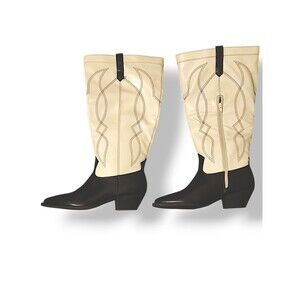 JustFab Tillie Embroidered Top Western Boot Cream & Black Cowgirl Women’…